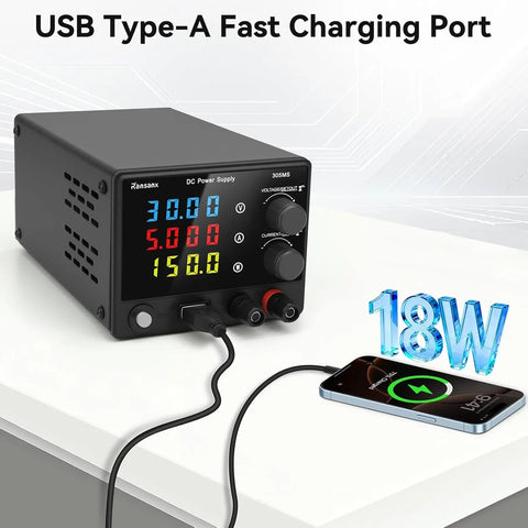 18W USB Fast Charging Variable Adjustable Lab Bench DC 30V 5A Power Supply with 4-digit LED Display wireless device
