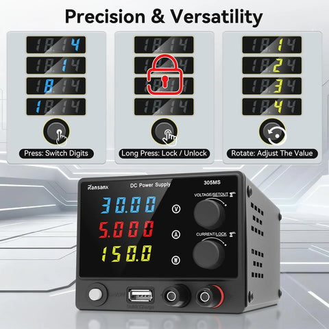 18W USB Fast Charging Variable Adjustable Lab Bench DC 30V 5A Power Supply with 4-digit LED Display wireless device