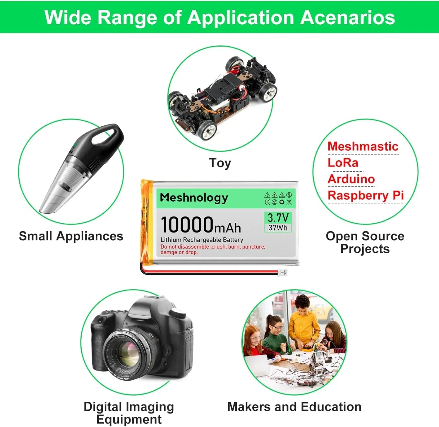 Batterie LiPo 3,7V 10000mAh avec chargeur USB & protection pour Arduino, ESP32, drone