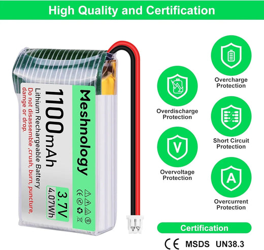 1,100mAh Slim Cell Compact 3.7V 1S LiPo with built-in protection board — ideal for wearables and small electronics