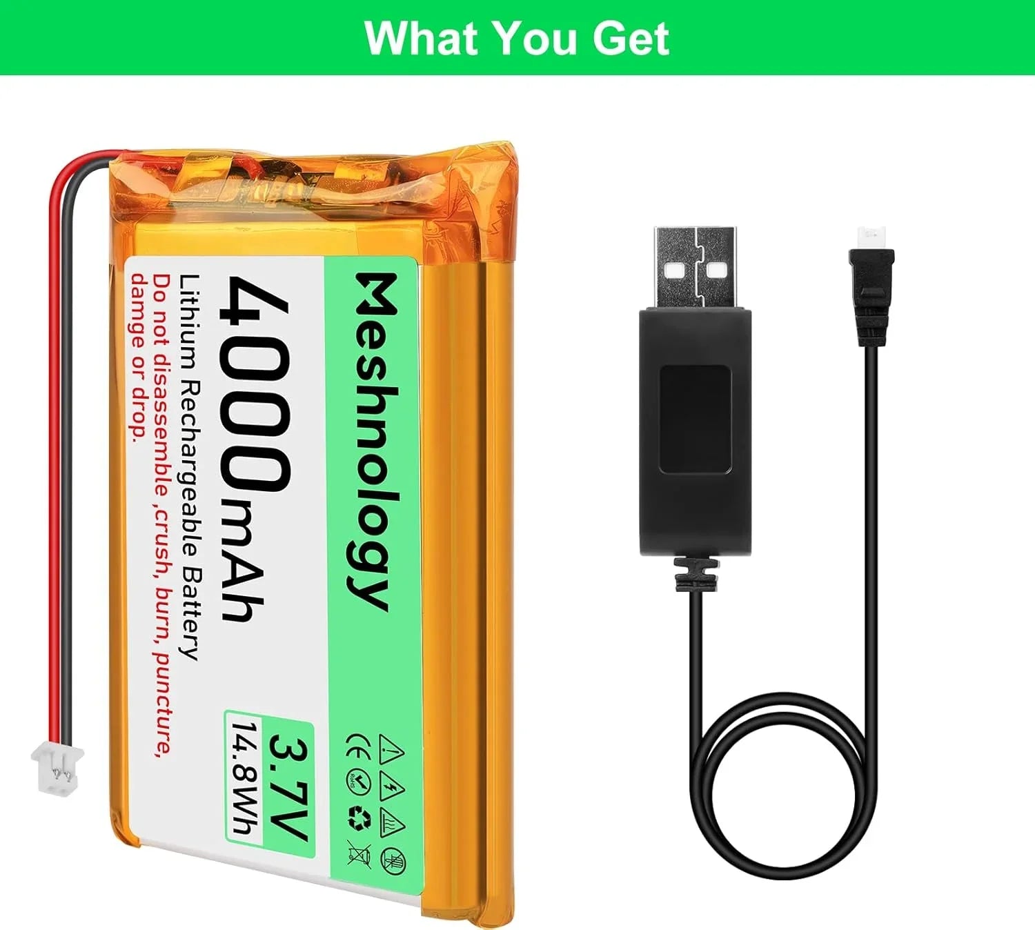 Batterie LiPo 3,7V 4000mAh avec chargeur USB pour Arduino, ESP32 & drone