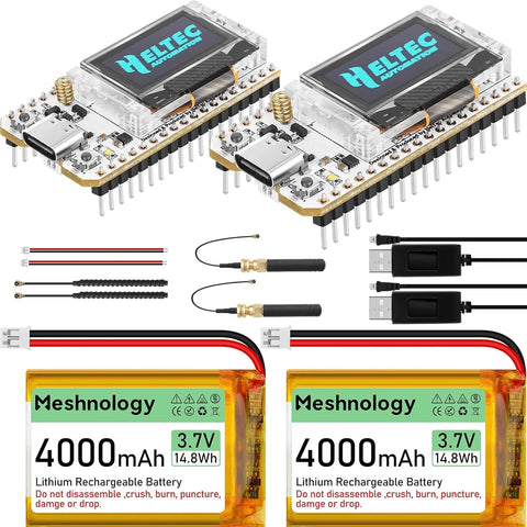 ESP32 LoRa V3 Board Kit with 4000mAh Battery, USB Charger & 915MHz Antenna for Meshtastic 2 Set wireless device