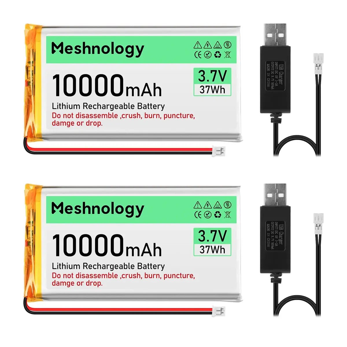 10,000mAh Max Cell Heavy-duty 3.7V LiPo with USB charger and full protection — powers drones and RC models longer. 2 Pack wireless device