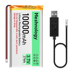 10,000mAh Max Cell Heavy-duty 3.7V LiPo with USB charger and full protection — powers drones and RC models longer.