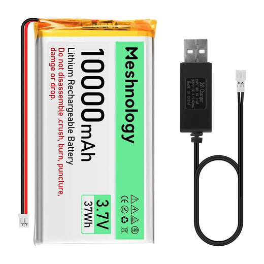 10,000mAh Max Cell Heavy-duty 3.7V LiPo with USB charger and full protection — powers drones and RC models longer.