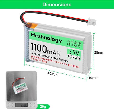1,100mAh Slim Cell Compact 3.7V 1S LiPo with built-in protection board — ideal for wearables and small electronics 1 PCS wireless device