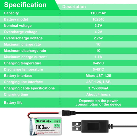 1,100mAh Slim Cell Compact 3.7V 1S LiPo with built-in protection board — ideal for wearables and small electronics 1 PCS wireless device