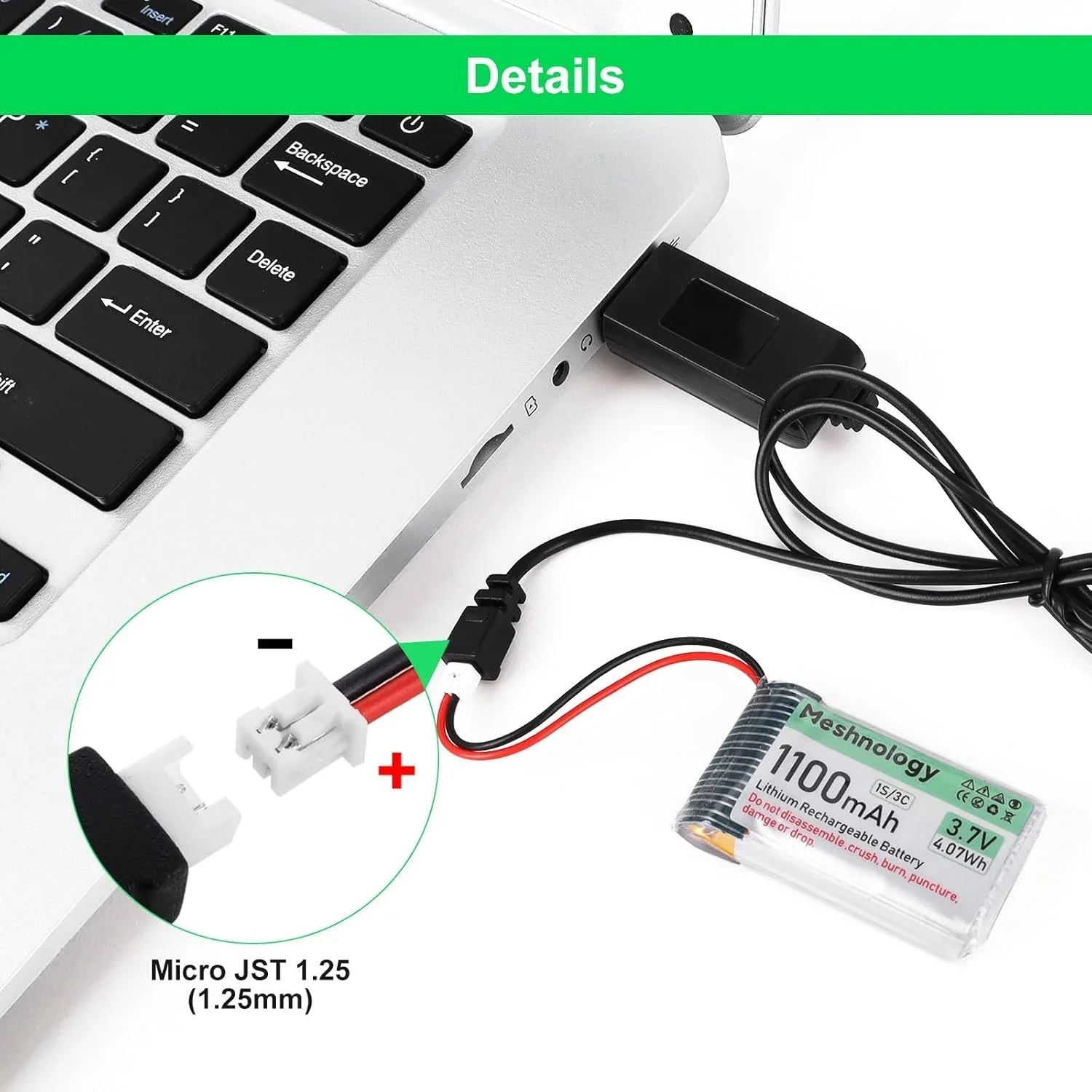 1,100mAh Slim Cell Compact 3.7V 1S LiPo with built-in protection board — ideal for wearables and small electronics 1 PCS wireless device