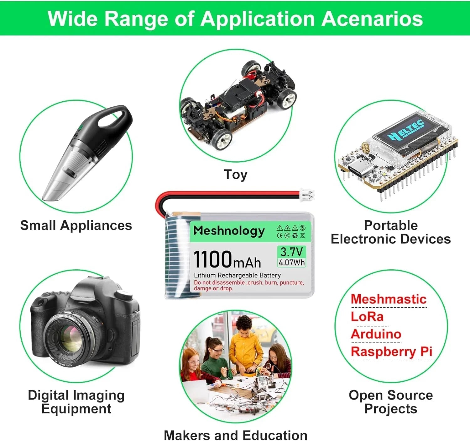1,100mAh Slim Cell Compact 3.7V 1S LiPo with built-in protection board — ideal for wearables and small electronics 1 PCS wireless device
