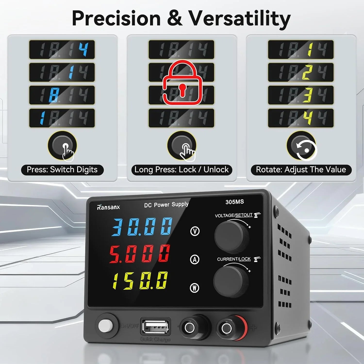 18W USB Fast Charging Variable Adjustable Lab Bench DC 30V 5A Power Supply with 4-digit LED Display wireless device