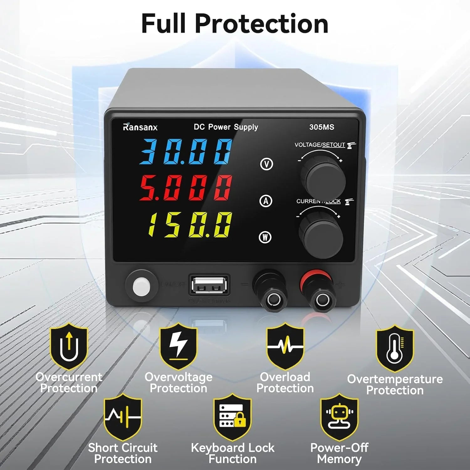 18W USB Fast Charging Variable Adjustable Lab Bench DC 30V 5A Power Supply with 4-digit LED Display wireless device