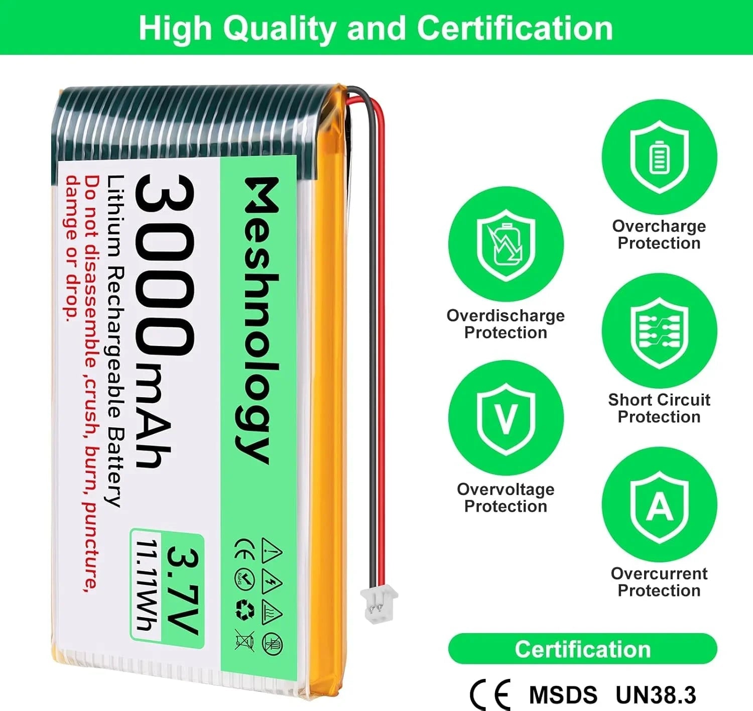 3 000mAh 3.7V LiPo Battery with Balanced Capacity for Makers and Portable IoT Devices, Projects 1 Pack For N32/N33/N35/N39 wireless device