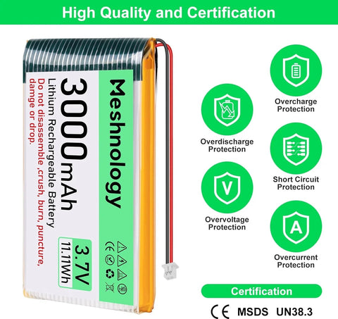3 000mAh 3.7V LiPo Battery with Balanced Capacity for Makers and Portable IoT Devices, Projects 1 Pack For N32/N33/N35/N39 wireless device