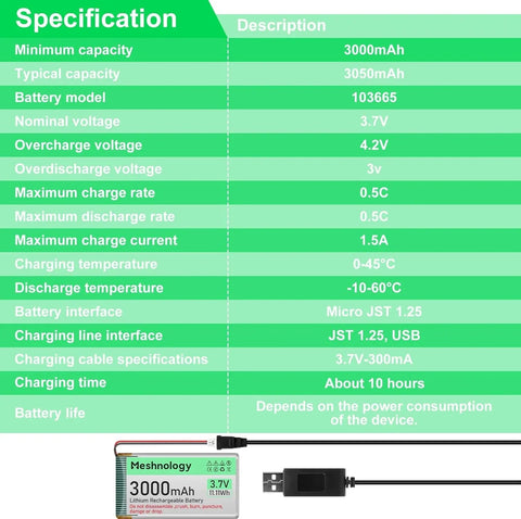 3 000mAh 3.7V LiPo Battery with Balanced Capacity for Makers and Portable IoT Devices, Projects 1 Pack For N32/N33/N35/N39 wireless device