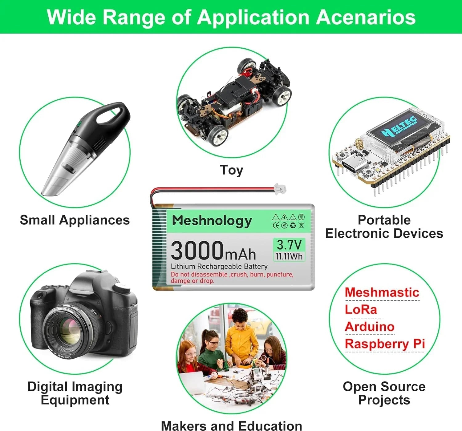 3 000mAh 3.7V LiPo Battery with Balanced Capacity for Makers and Portable IoT Devices, Projects 1 Pack For N32/N33/N35/N39 wireless device