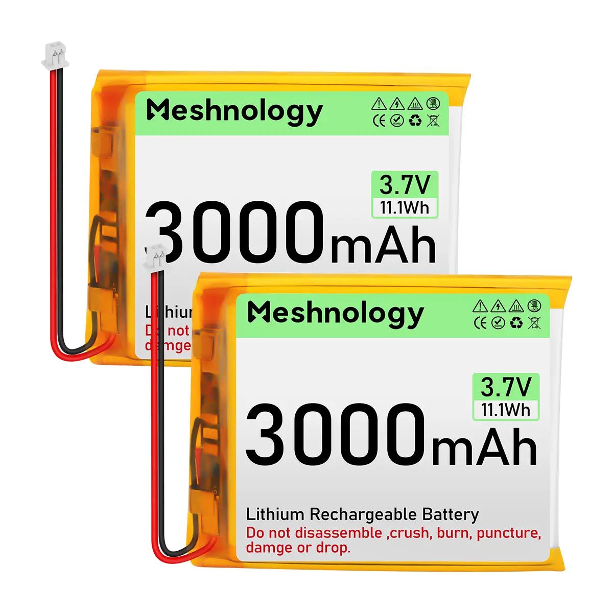 3 000mAh 3.7V LiPo Battery with Balanced Capacity for Makers and Portable IoT Devices, Projects 2 Pack For N37(No cable) wireless device