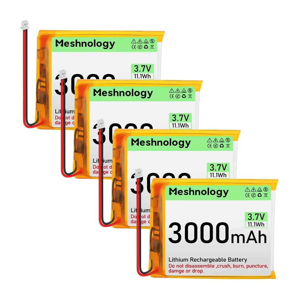 3 000mAh 3.7V LiPo Battery with Balanced Capacity for Makers and Portable IoT Devices, Projects 4 Pack For N37(No cable) wireless device
