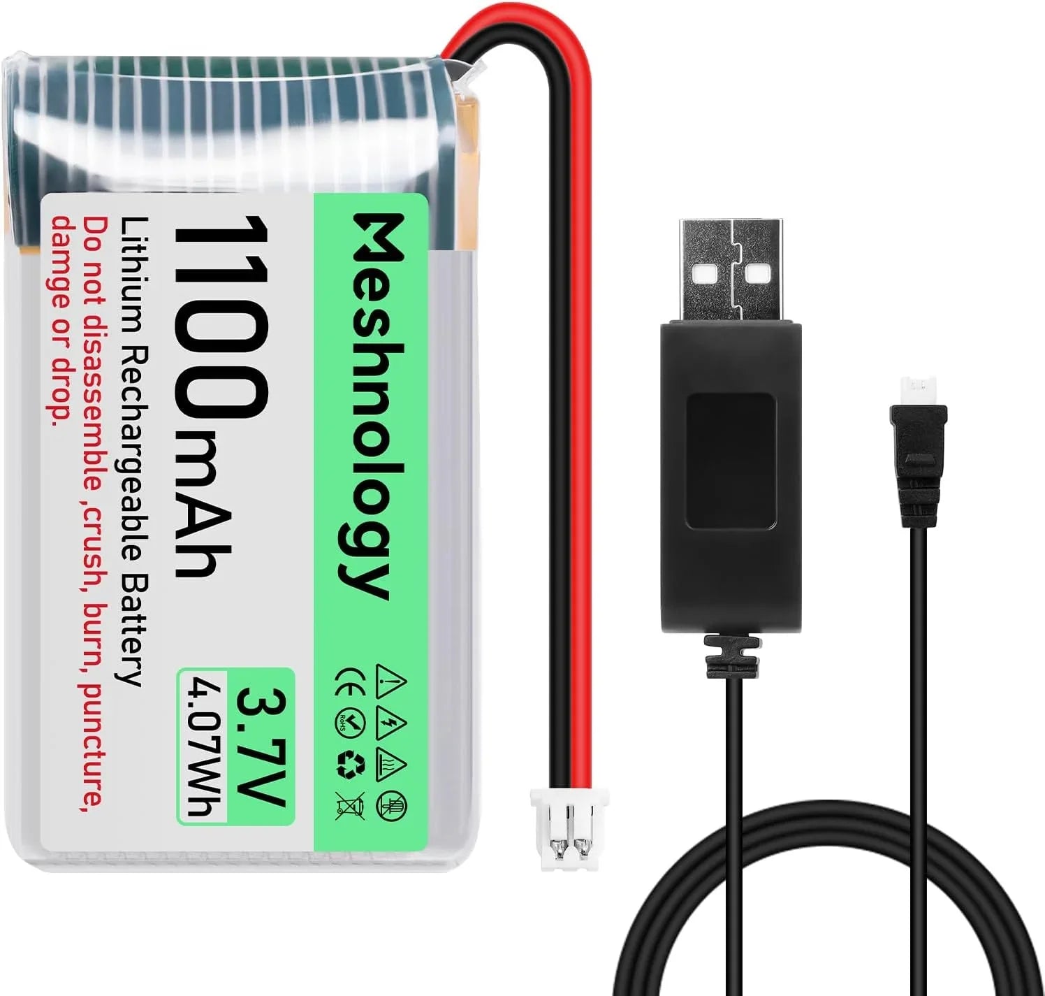 Batterie Li 3,7V 1100mAh avec câble chargeur USB 102540 1S Batterie LiPo avec carte de protection