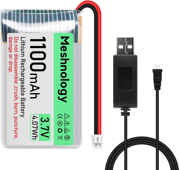 3.7V 1100mAh Li Battery with USB Charger Cable 102540 1S LiPo Battery with Protection Board