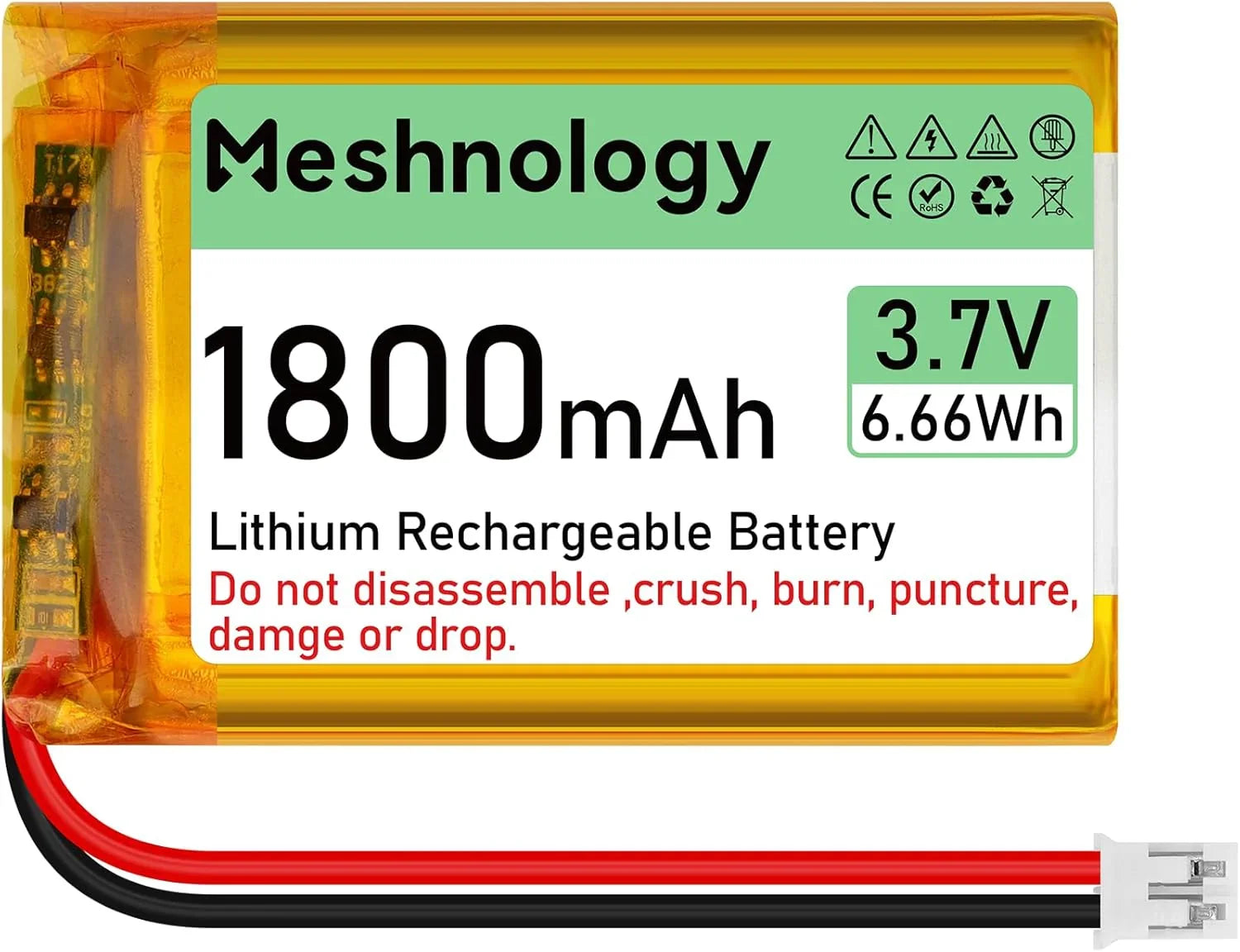 Batterie LiPo 3,7V 1800mAh avec connecteur PH2.0 et circuit de protection pour Meshtastic RAK19007/RAK4631