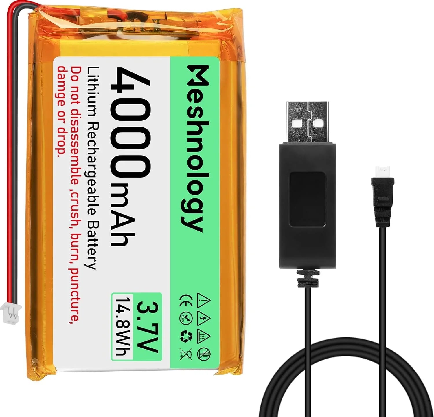 Batterie LiPo 3,7V 4000mAh avec chargeur USB pour Arduino, ESP32 & drone