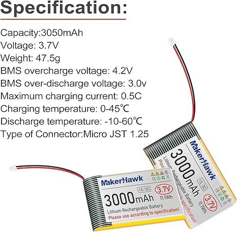 3.7V 3000mAh Rechargeable Battery for Arduino ESP32 - Meshnology