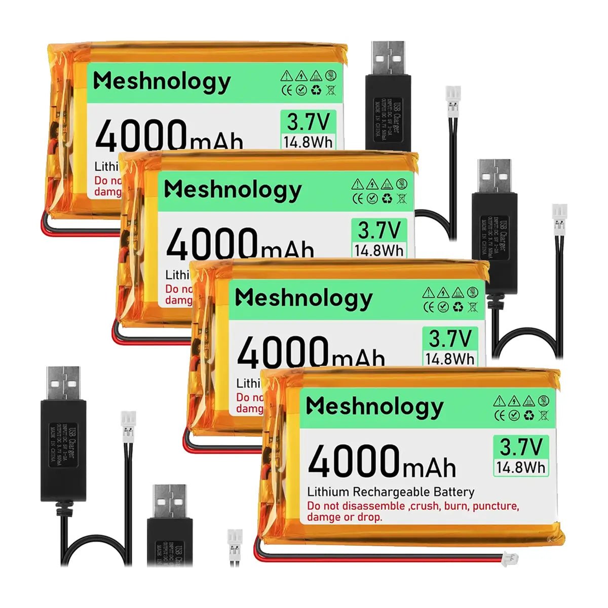 4,000mAh Dev Power USB-rechargeable 3.7V LiPo — plug-and-play for Arduino, ESP32, and lightweight drones 4 Pack wireless device