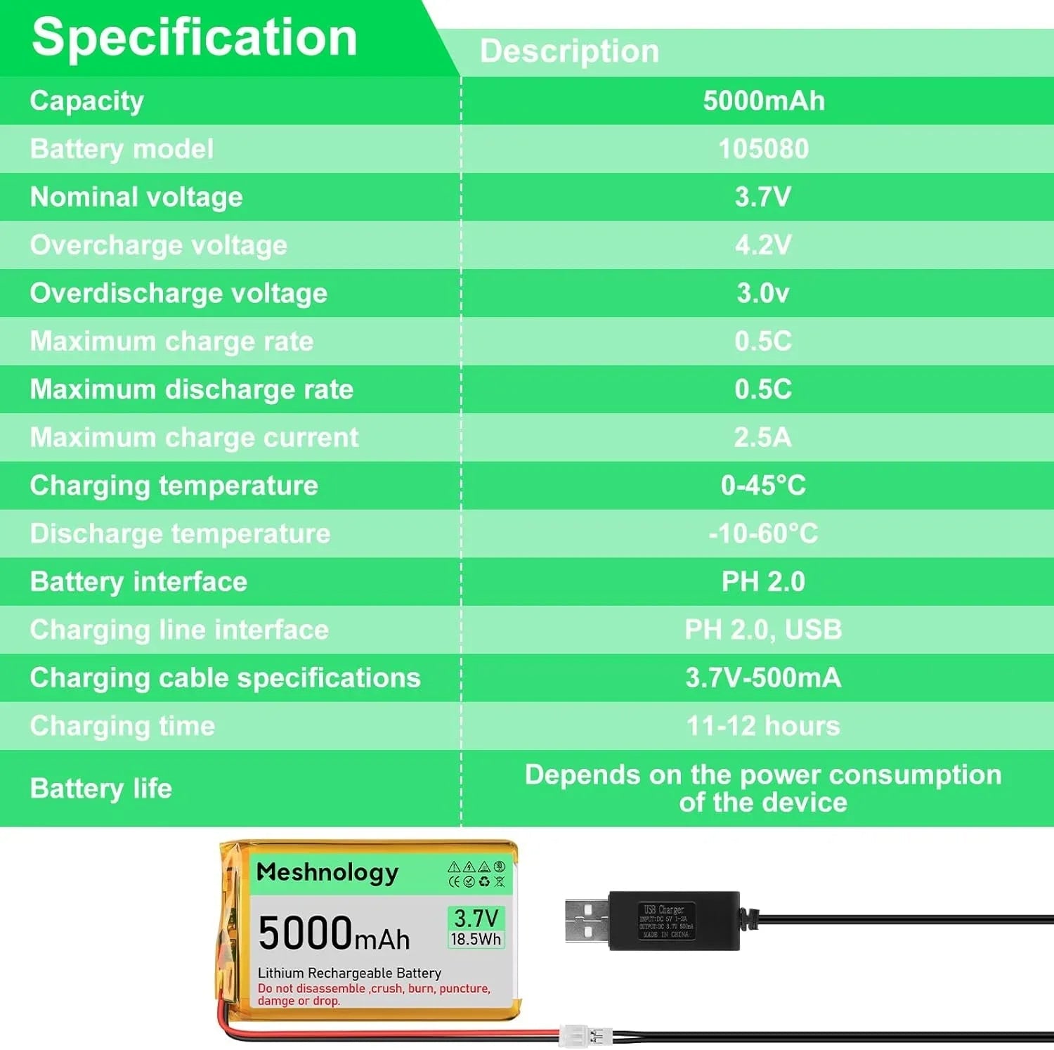 5,000mAh Pro Pack High-capacity 3.7V LiPo with USB charging — built for drones, RC models, and IoT deployments 1 Pack wireless device