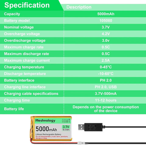 5,000mAh Pro Pack High-capacity 3.7V LiPo with USB charging — built for drones, RC models, and IoT deployments 1 Pack wireless device