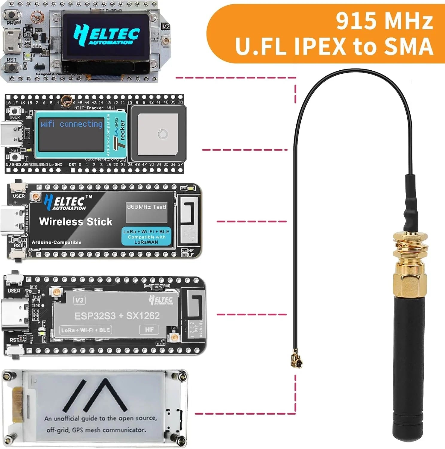 6PCS 915/868MHz 2dBi LoRa Antennas with U.FL to SMA for ESP32 IoT (15cm) 915MHz wireless device