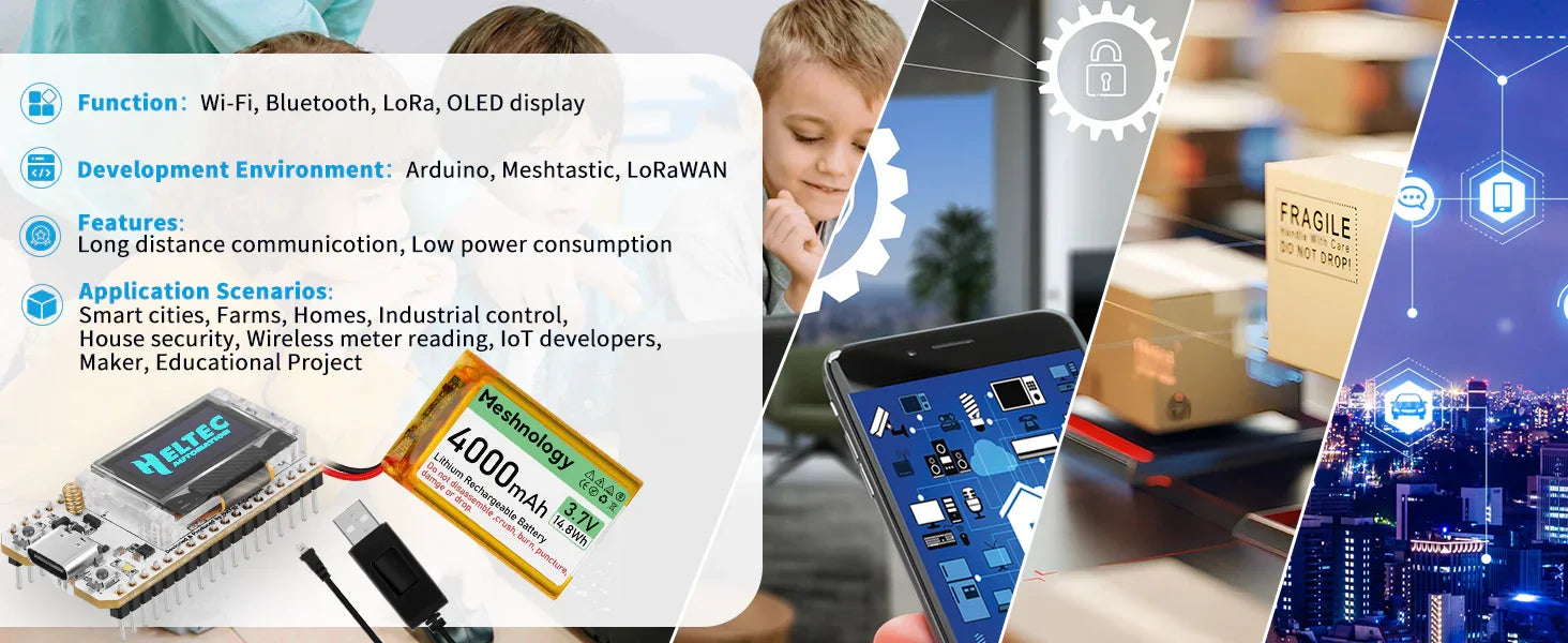 ESP32 LoRa V3 Board Kit includes 4000mAh Battery, USB Charger & 915MHz Antenna for Meshtastic 1