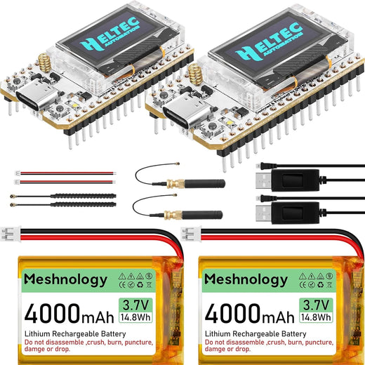 ESP32 LoRa V3 Board Kit with 4000mAh Battery, USB Charger & 915MHz Antenna for Meshtastic