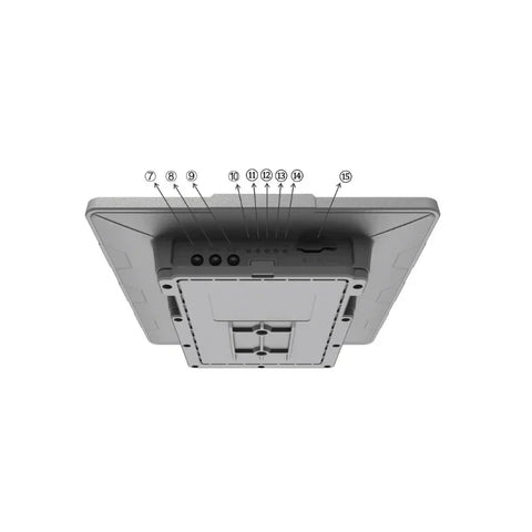 Bottom view of SenseCAP P1 solar IoT LoRa node with labeled ports and connectors.