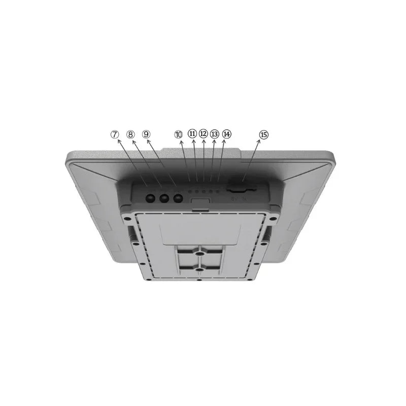 Bottom view of SenseCAP P1 solar IoT LoRa node with labeled ports and connectors.