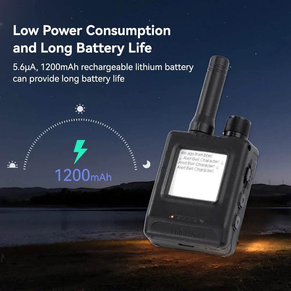ThinkNode M5 LoRa walkie talkie with ESP32-S3, 1.54-inch display, showing 1200mAh battery life.