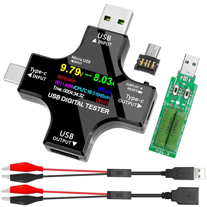 USB-C Power Meter Multimeter, 3.6-32V 0-5A with Alligator Cables - Meshnology