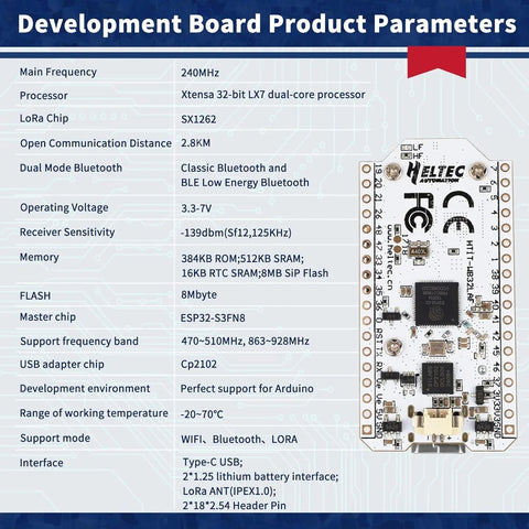 ESP32 LoRa V3 Board Kit with 4000mAh Battery, USB Charger & 915MHz Antenna for Meshtastic 1 Set wireless device