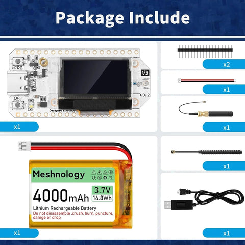 ESP32 LoRa V3 Board Kit with 4000mAh Battery, USB Charger & 915MHz Antenna for Meshtastic 1 Set wireless device