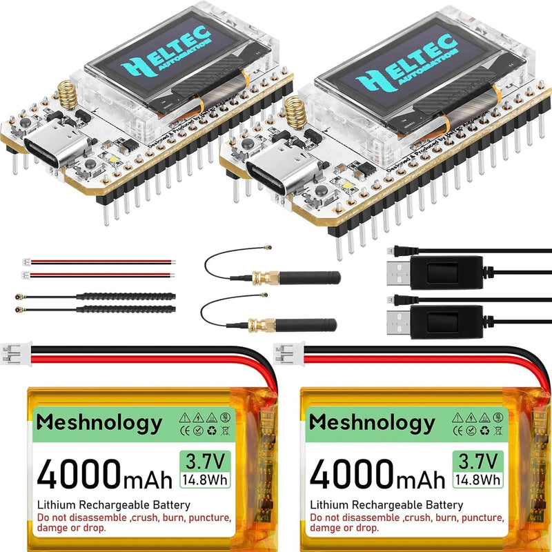 ESP32 LoRa V3 Board Kit with 4000mAh Battery, USB Charger & 915MHz Antenna for Meshtastic 2 Set wireless device