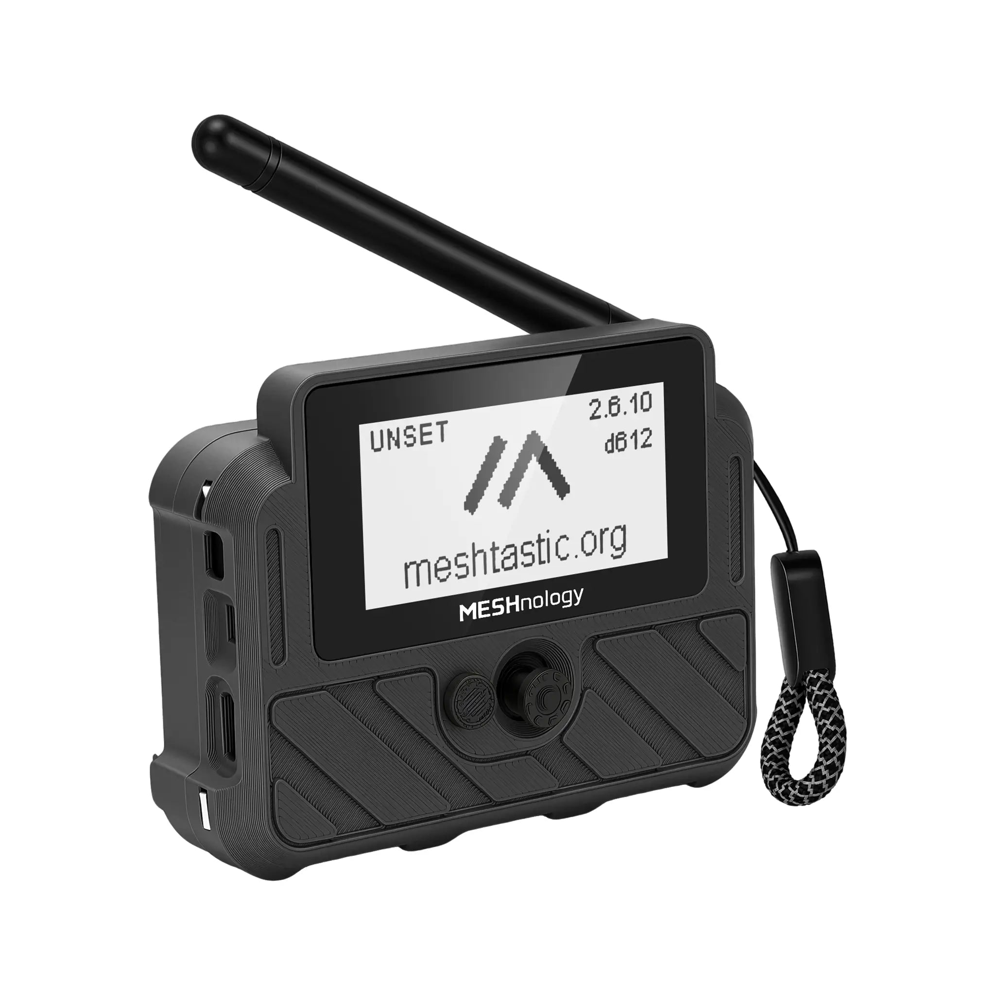 Meshnology N37E Wio Tracker L1 E-Ink Meshtastic GPS tracker kit in black 3D-printed enclosure with 2.13-inch e-paper display, SMA antenna and 3000mAh battery