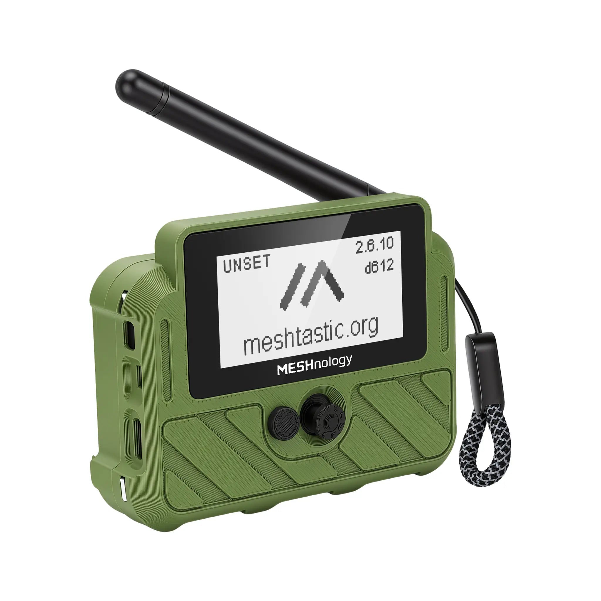 Meshnology N37E Wio Tracker L1 E-Ink Meshtastic GPS tracker kit in green 3D-printed enclosure with 2.13-inch e-paper display, SMA antenna and 3000mAh battery