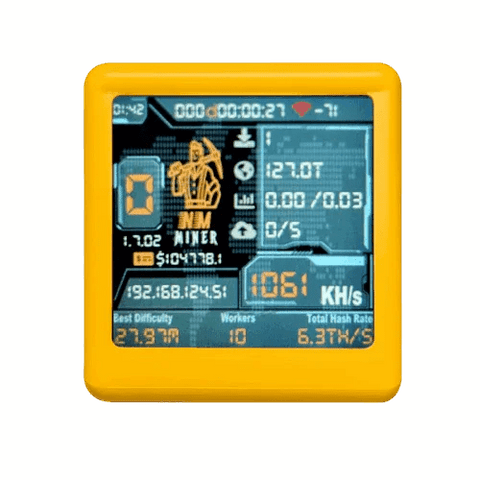 NMMiner NM-TV-154 ESP32 BTC Solo Miner & Desktop Clock - WiFi, OLED Display, USB Powered Yellow wireless device