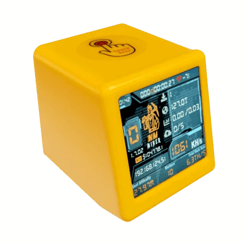 NMMiner NM-TV-154 ESP32 BTC Solo Miner & Desktop Clock - WiFi, OLED Display, USB Powered Yellow wireless device
