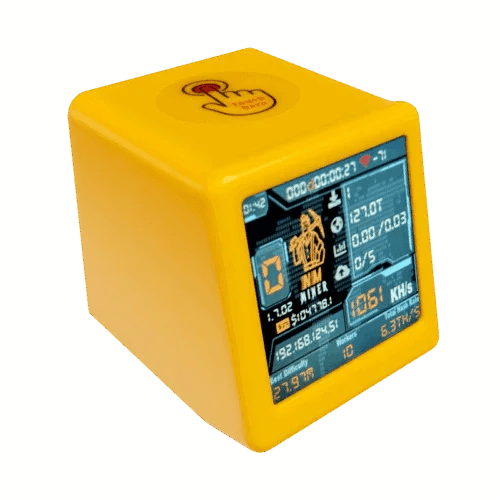 NMMiner NM-TV-154 ESP32 BTC Solo Miner & Desktop Clock - WiFi, OLED Display, USB Powered Yellow wireless device