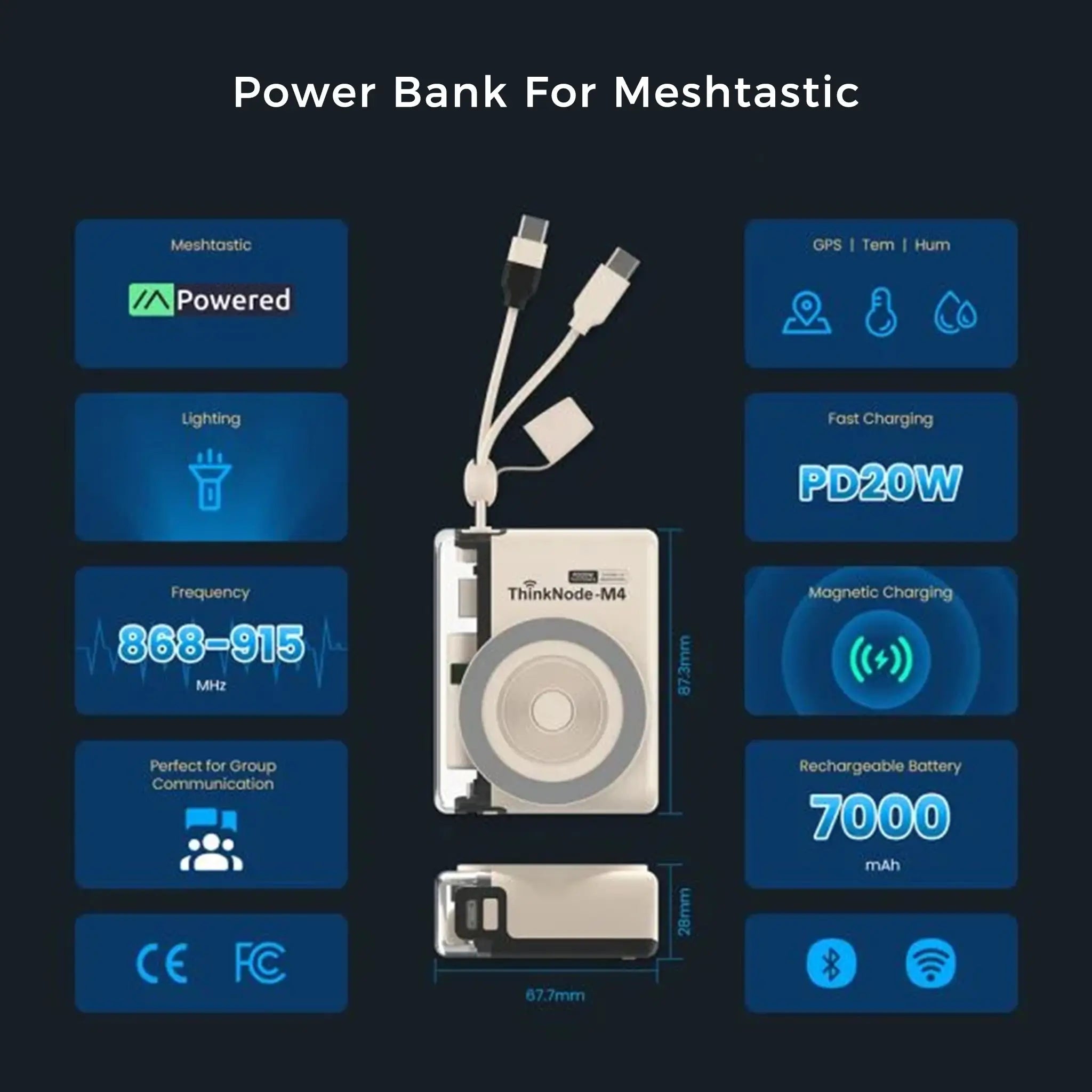 ThinkNode M4 7000 mAh Magnetic Power Bank – Portable Meshtastic Wireless Charger LoRa Tracking wireless device